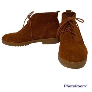 LAUREN RALPH LAUREN SHOES BOOTS ANKLE BROWN SUEDE LEATHER TIES